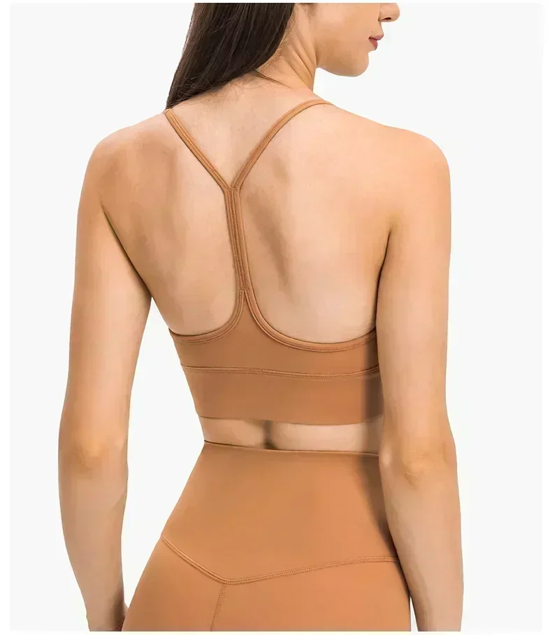 Lemon Sexy Y-Type Suspenders Yoga Bras Women Gym Workout Sports Tank Naked-feel Fabric Fitness Crop Underwear with Chest Pad