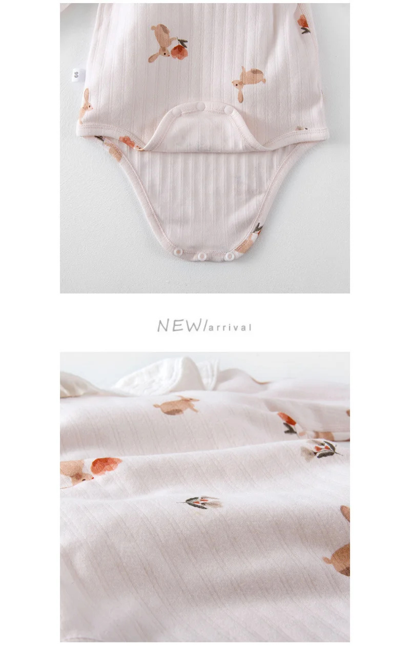 여아용 긴팔 바디수트 공주 레이스 칼라 코튼 점프수트, 귀여운 토끼 원지 옷, 0-2 세