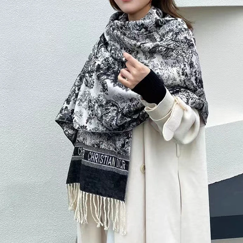 

Autumn and Winter New Fashion Scarf Women's Korean Style Long Shawl Thickened Wool Warm Cloak Versatile Outfit