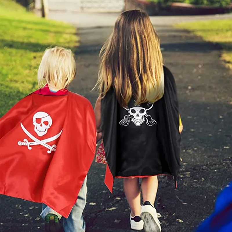 Boy Party Clothes Skull Pirate Cape Cosplay Costume Children's Pirate Cloak Hat Toy Set Halloween Birthday Party Gifts Kids Cosplay Costume Superhero Cosplay Costume