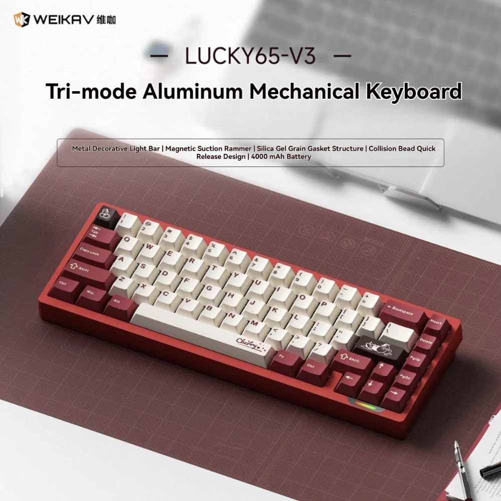 WEIKAV Lucky65V3 기계식 키보드 무선 트라이 모드 가스켓 핫스왑 RGB 커스텀 알루미늄 사무용 게이밍 메카니컬 키보드 선물