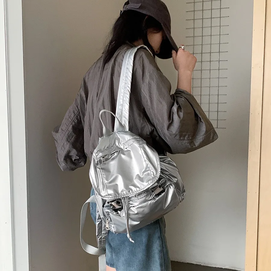 New Women's Nylon Backpack - High-End Flip Buckle Commuter Bag for College, Casual Small School Backpack