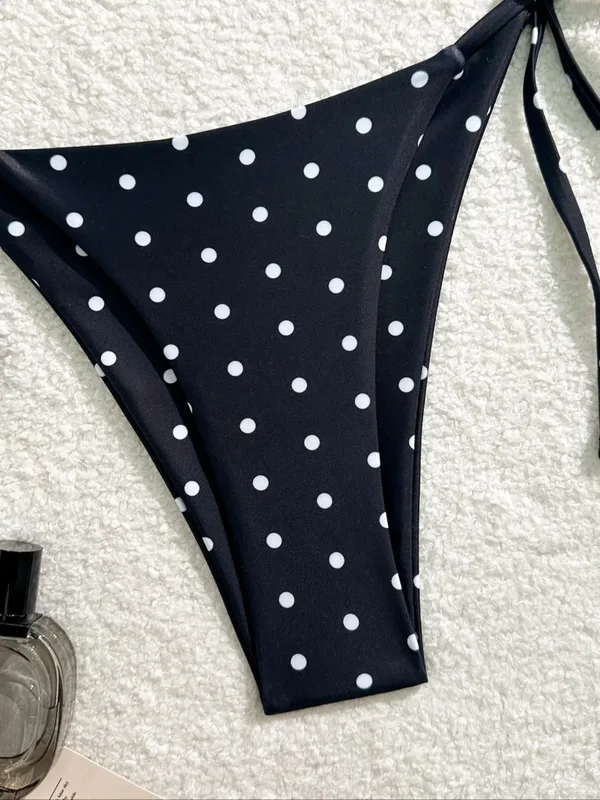 Sexy Bikini Set Black White Polka Dot 2 Piece Swimsuit for