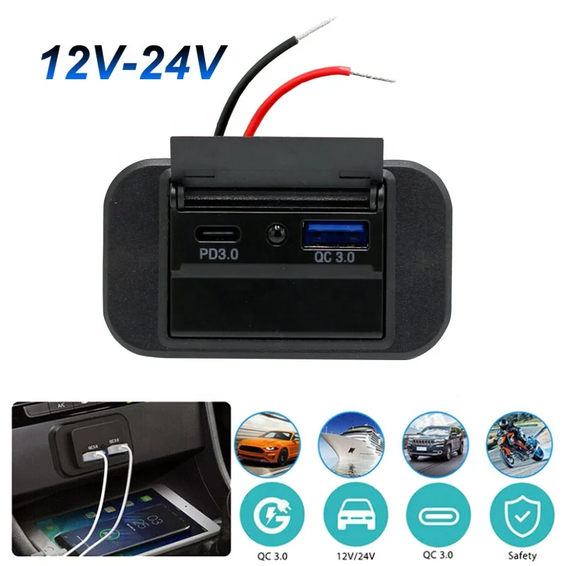 고속 충전 범용 방진 방수 USB Type-c 내장형 디자인 자동차 버스 RV 보트 충전기 12V/24V 듀얼 QC+PD 소켓