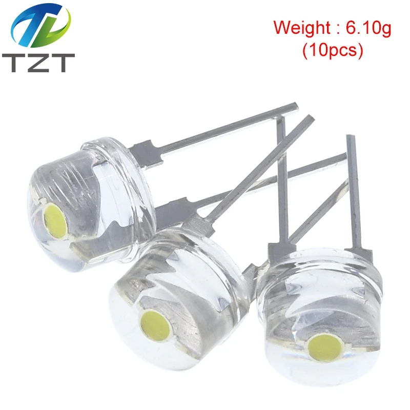 LED Lamp 10PCS F8 8mm 0.5W 3.0-3.2V Straw hat LED White Super bright LED lamp Wide Angle Transparent Lamp Strawhat
