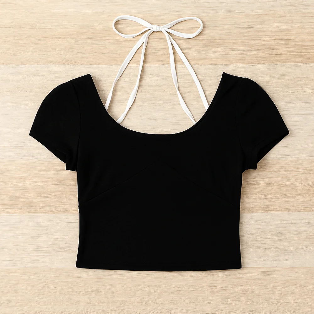 Cute Y2K Fake Two Pieces Top Spicy Girl Style Bottoming Shirt Slim Halter Crop Top Women Chic Short Sleeve T-shirts Girls