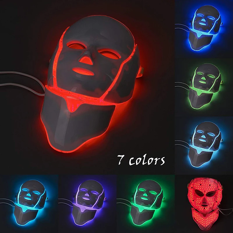 7 Colors LED Facial Neck Mask Skin Rejuvenation Photodynamic Anti Acne Therapy Whiting Shrink Pores Salon SPA Home Use
