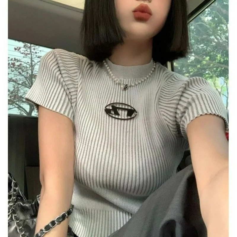 American Style Jumpers Slim Chic Knit Sweater Y2k Stand Neck Solid