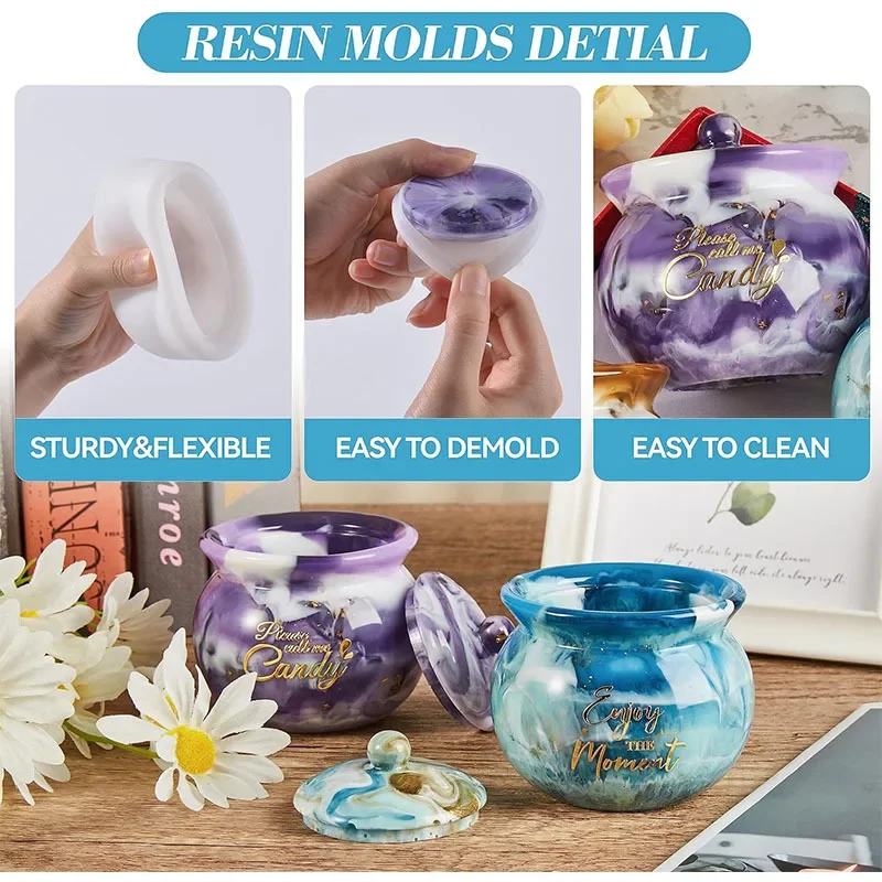 Jar Silicone Molds with Lid Circular Storage Tank Mold DIY Candy Storage Box Jewelry Container Resin Molds Craft Decoration