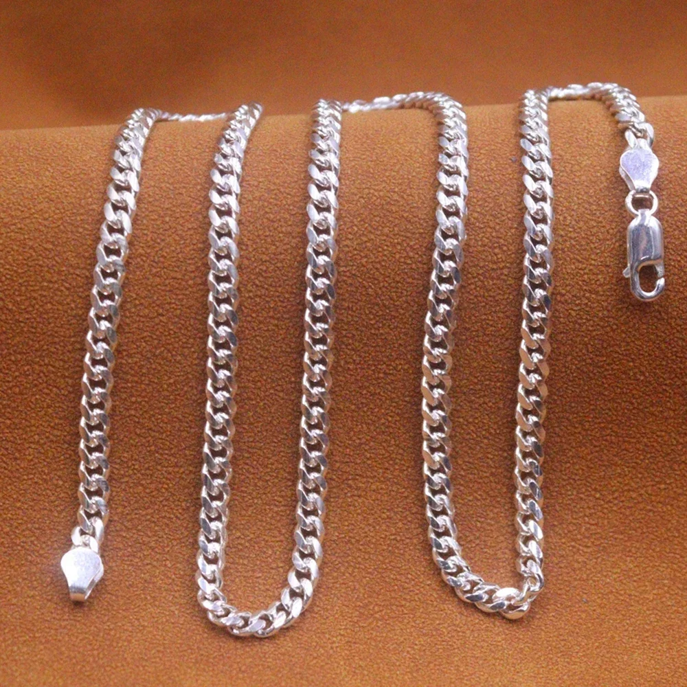 

Real 925 Sterling Silver Chain Women Men 4mm Curb Link Necklace 20inch Lobster Clasp /18g