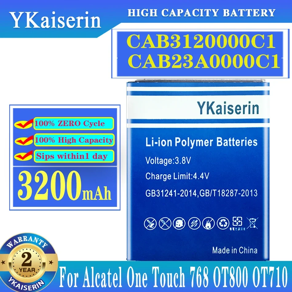 Ykaiserin Cab3120000C1 Cab23A0000C1 3200Mah Batteria Di Ricambio Per Alcatel One Touch 768 Ot800 Ot710 Ot880A Ot888A Ot-710D Ot-7