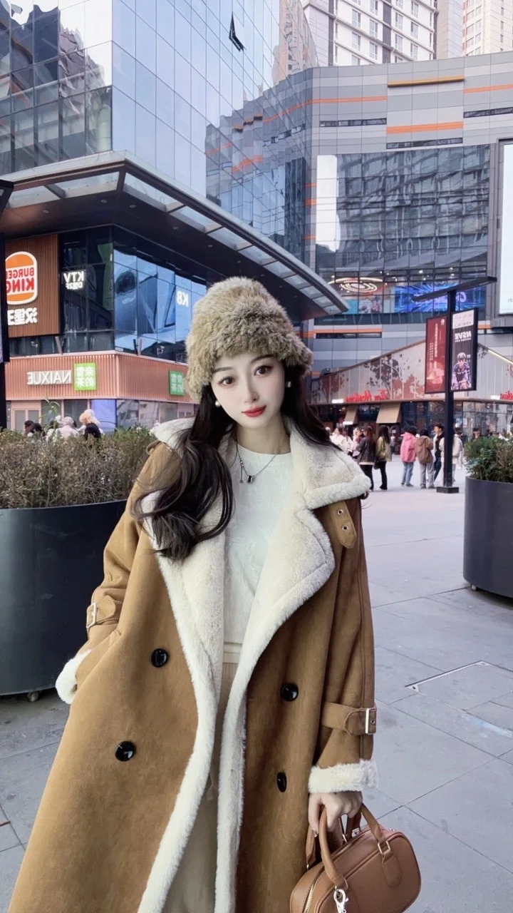 الفراء جلدية طويلة معاطف السترة النساء حزام طويلة...