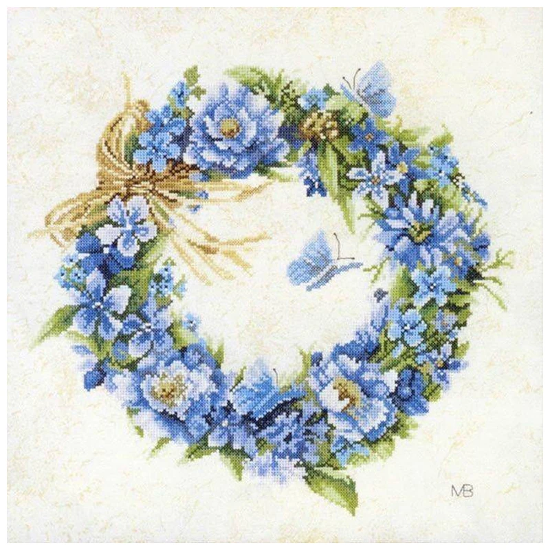 Top Quality Beautiful Counted Cross Stitch Kits Embroidered Home Decoration Blue Floral Wreath Lanarte 34736