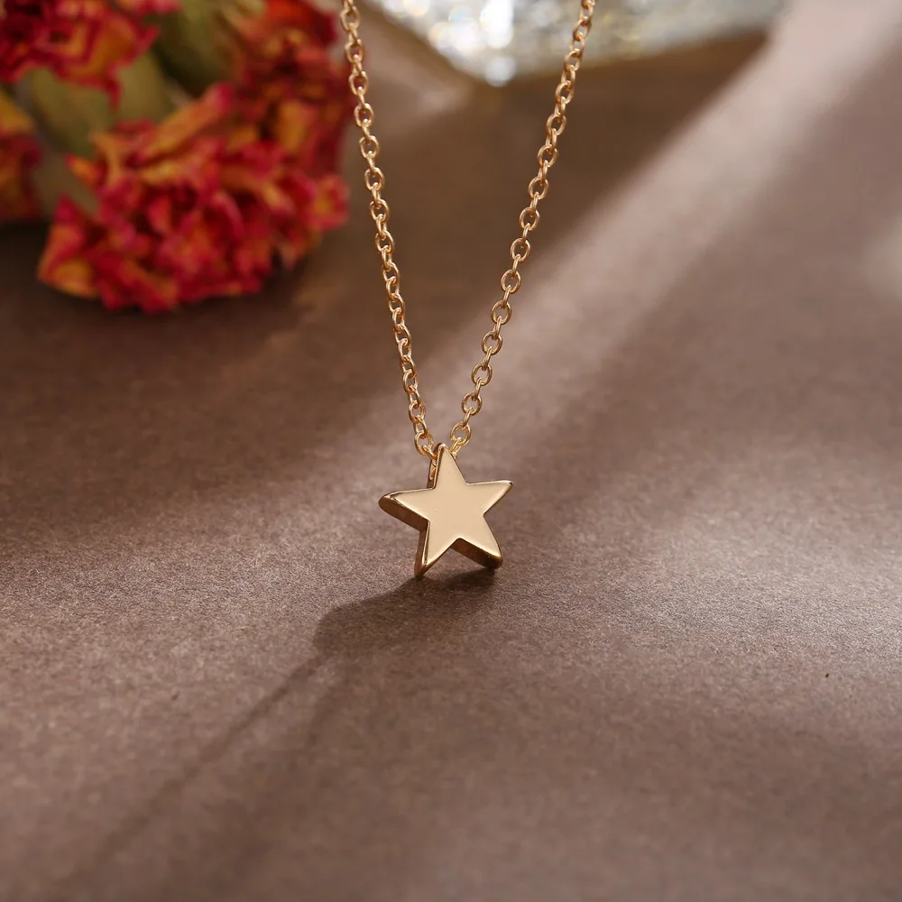 Nuovo modo semplice collana con ciondolo a forma di stella color argento da donna gioielli geometrici regalo per feste di nozze collari corti femminile_voghion.com