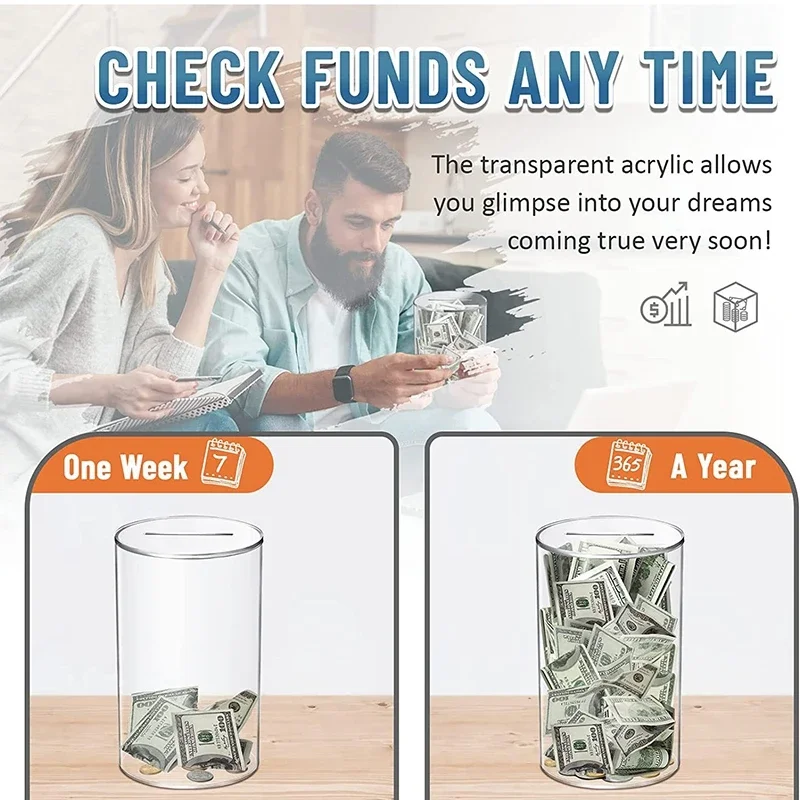 Piggy Bank for Adults Must Break to Open Acrylic Clear Piggy Bank Money Saving Box for Cash Saving Real Money Coin