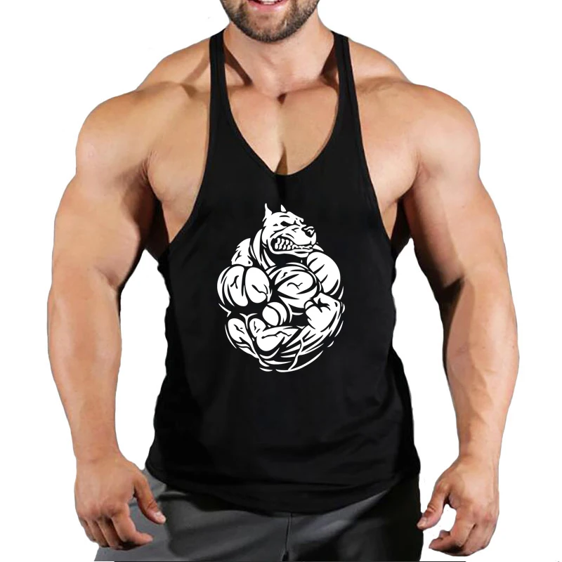 

New 2021 Cotton Gym Tank top Men's Sleeveless Vest Boy Fitness Clothing Undershirt Fitness Threading High quality printing Vest