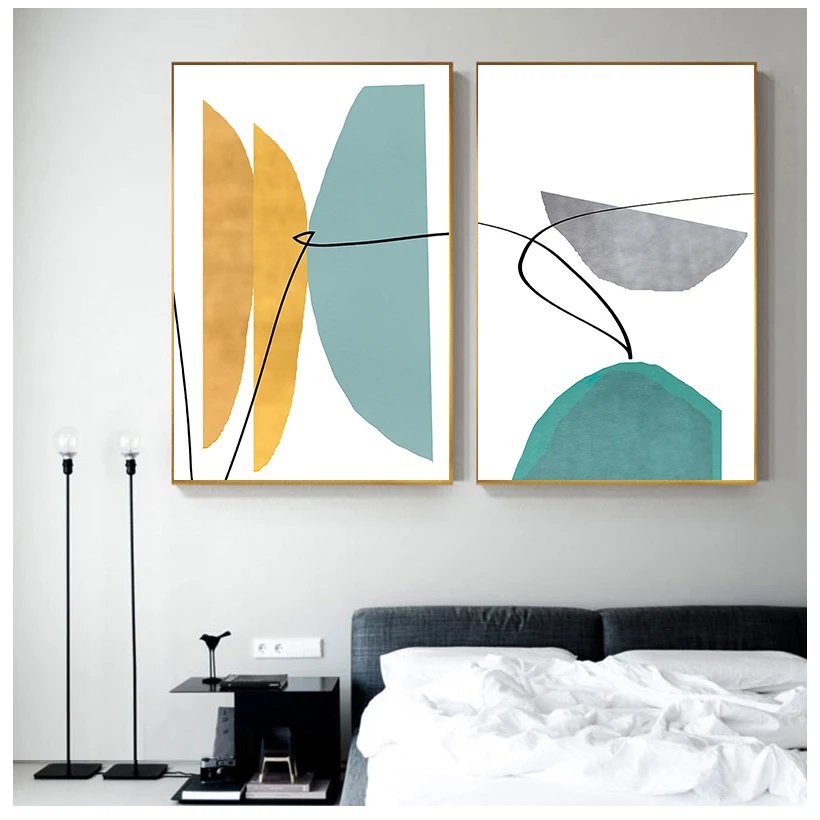 Modern Abstract Blue and Yellow Geometric Canvas Art