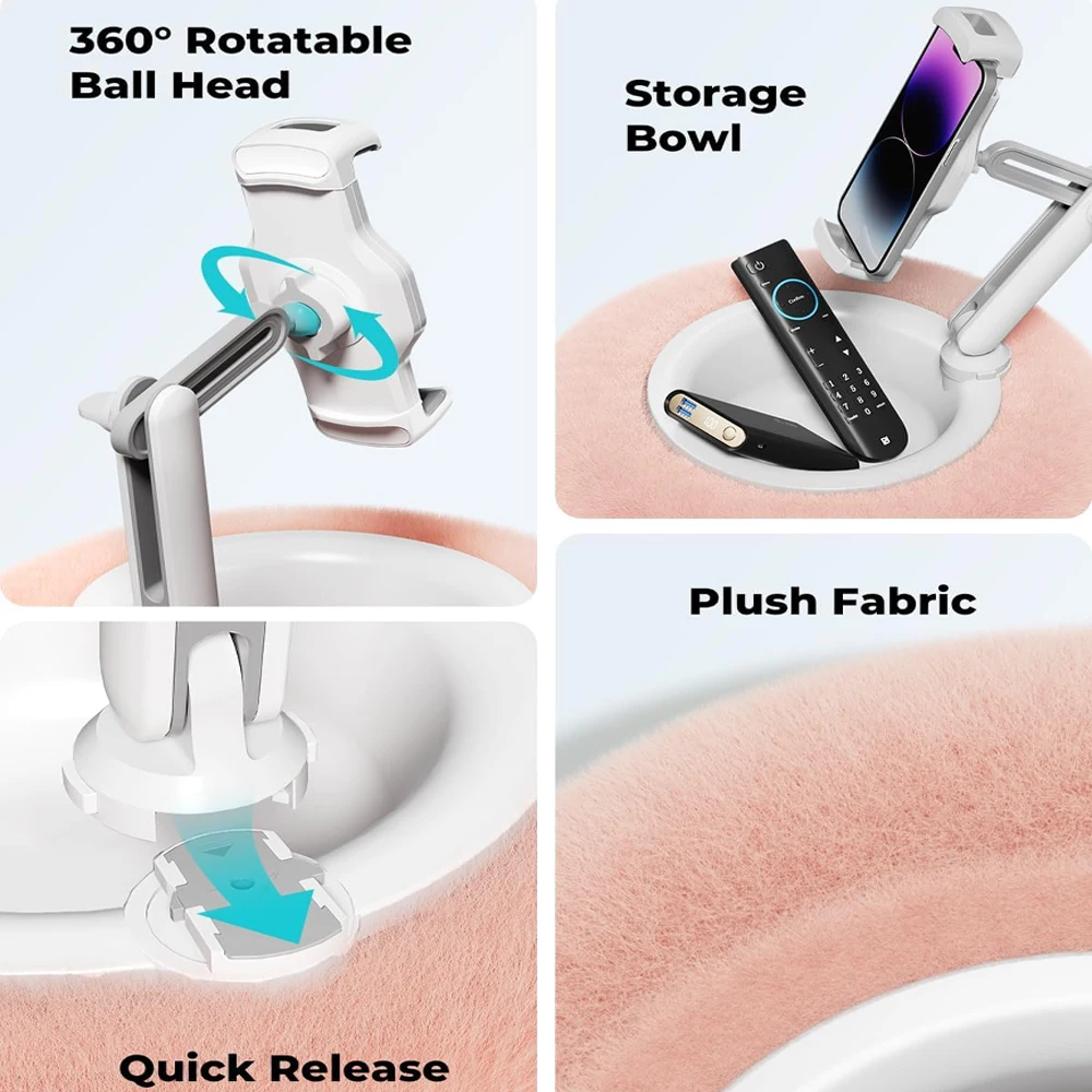 New 2024 Plush Pillow Phone Tablet Bracket Desktop Stand Adjustable Length Angle For Live Straming Video Chat Lazy Tablet Holder 5
