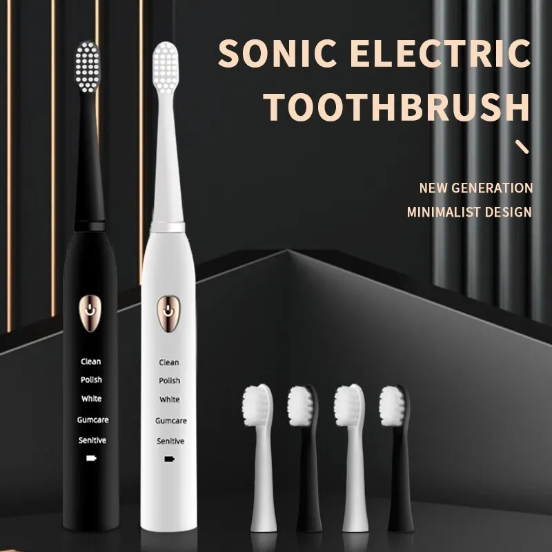 Adult Black White Classic Acoustic Electric Toothbrush Adult 5-gear Mode USB Charging IPX7 Waterproof Acoustic Electric desktop lamp with bt 5 0 speaker 1 color mode 4 brightness levels no flicker 15w wireless charging not include power adapter black