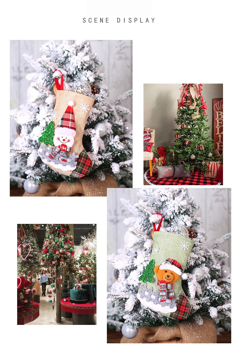 4 Christmas Stockings christmas stockings Christmas Gift Bags christmas gift bags Santa Snowman Hanging Xmas Tree Ornaments For Home New Year Navidad Candy