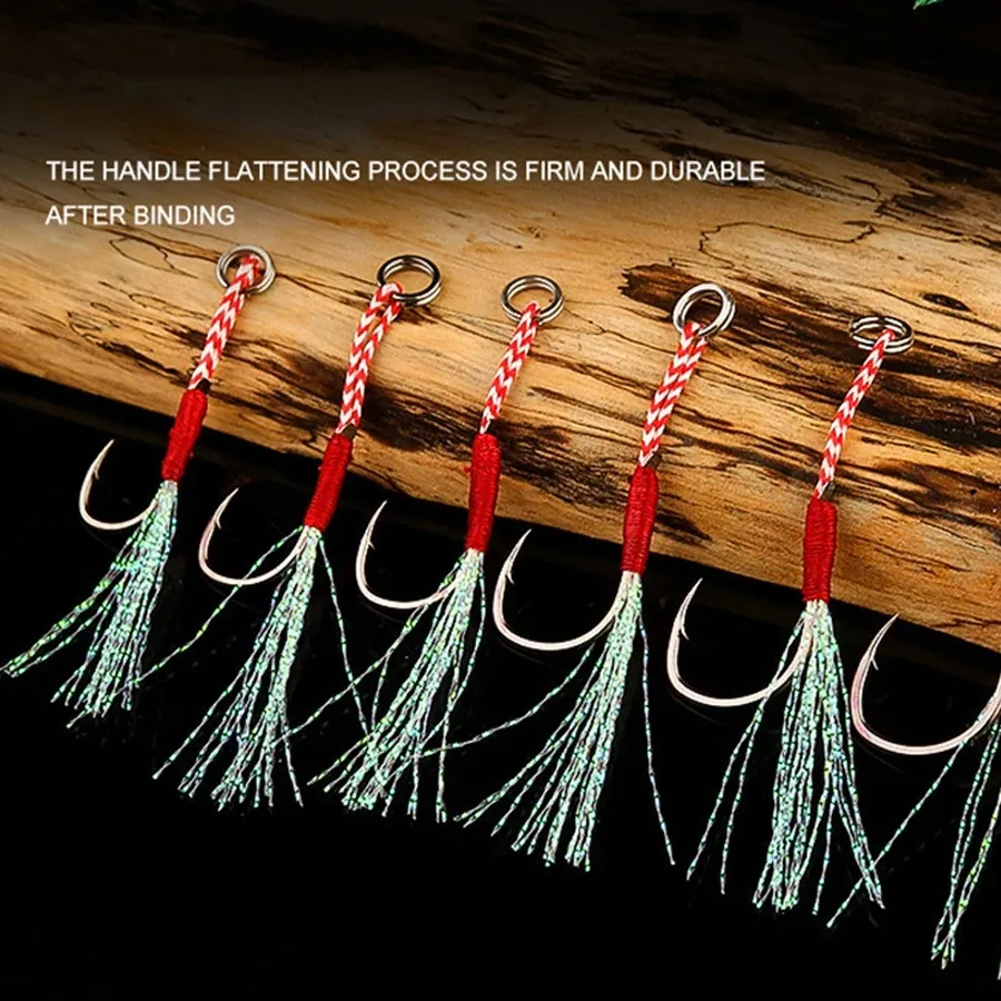Slow Jigging Fishing Cast Jigs Assist Hook Barbed Single Jig Hooks Thread Feather Pesca High Carbon Steel Fishing Lure