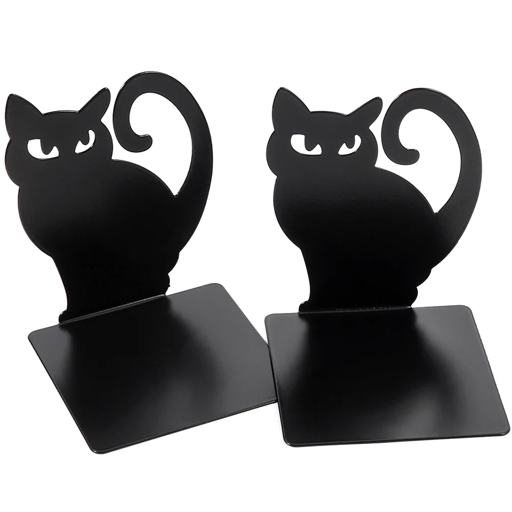 2 Pcs Black Cat Bookend Metal Trim Holders Plug Reading Organizer Decorative Iron Shaped Exquisite Office File Stands Bookends