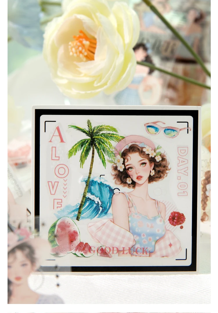 Journal GO 5 x 200 cm dekorative Klebeband-Aufkleber zum Einfrieren von Sommer-Mädchen-Abdeckband, Scrapbooking, DIY, Journal, Fotorahmen-Abziehbilder – Detail 8