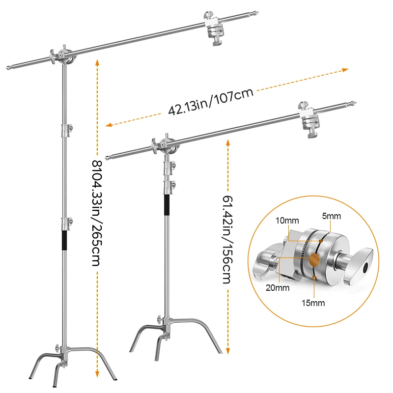Professional Studio Photography Light Stand 2.6M,Heavy Duty Sturdy Adjustable C-Stand With Boom Stand For Camera Strobe Shooting