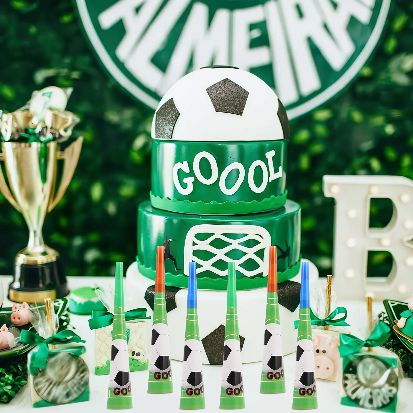 18Pcs 축구 파티 경적 밝은 색상 블로우 혼 노이즈 메이커 축구 파티 용품 응원 소품 블로우 혼 노이즈 메이커