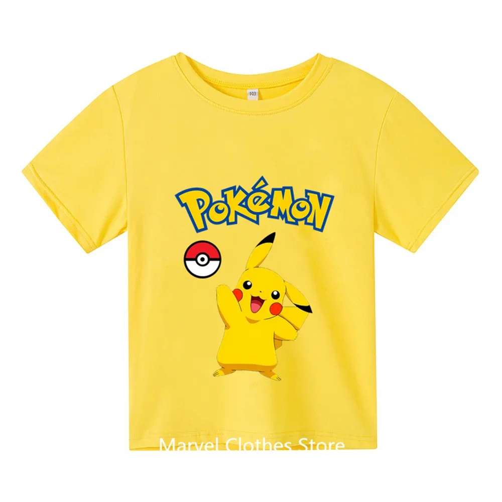 Kawaii Potdemiel Pokemon Pikachu T-Shirt Boys Girls Teenager Summer Short Sleeve Tops Fashion Children Casual Tops Tee Shirt 3