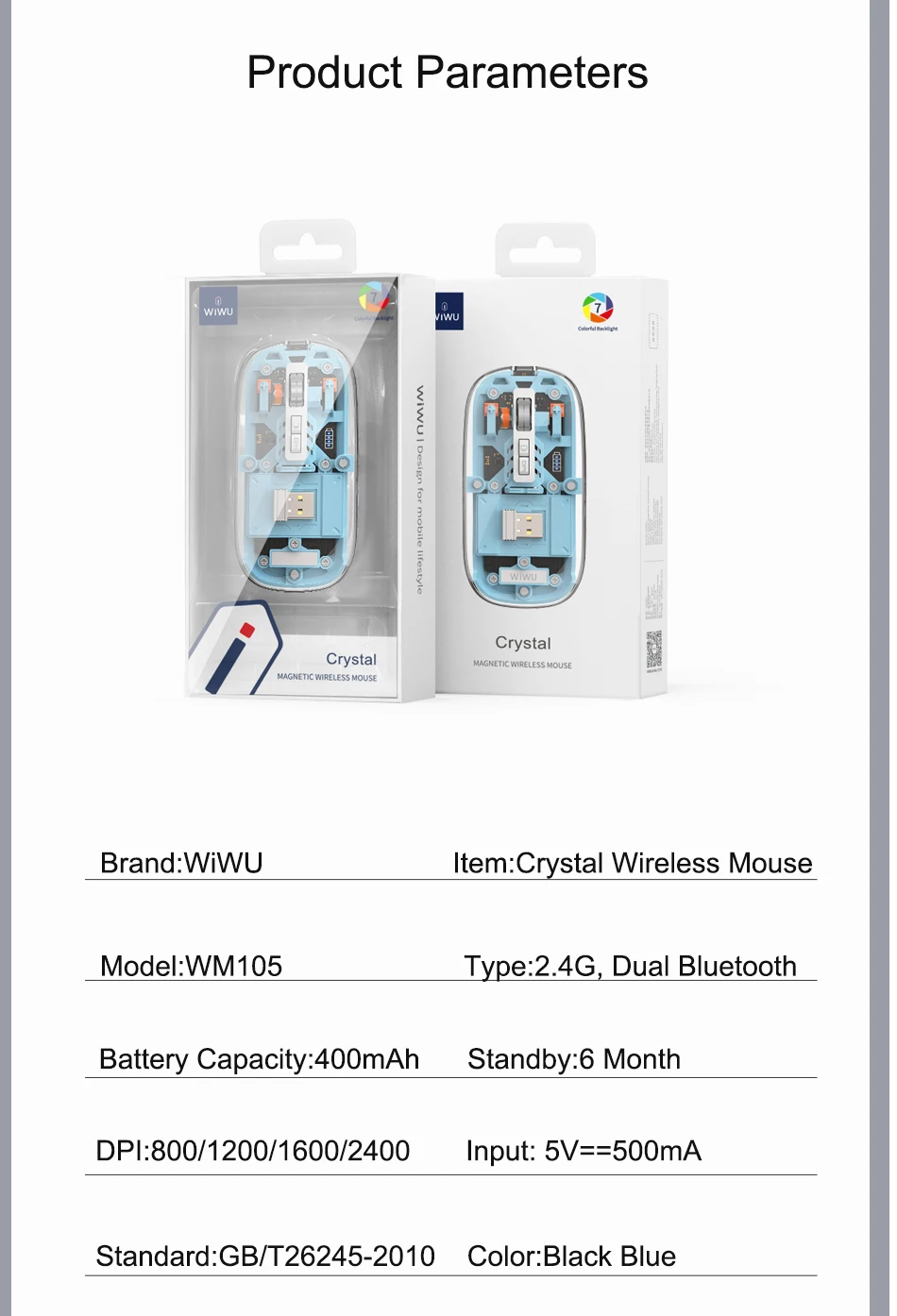 Wiwu-mouse Cristal sem Fio Capa Removível Mouse Bluetooth Duplo Modos de Conexão 2.4g Adequado para Ios Android Windows - Imagem 2