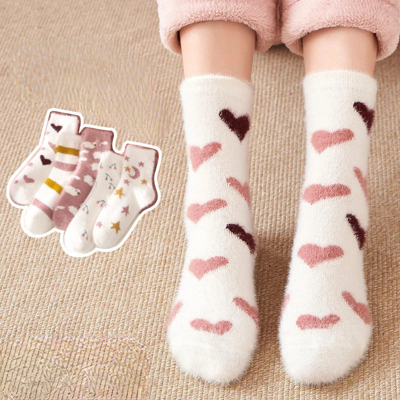 

Cute Autumn Winter Warm Imitate Mink Velvet Women's Socks Soft Cozy Towel Hosiery Floor Socks Sweat-absorbent Sleep Socks