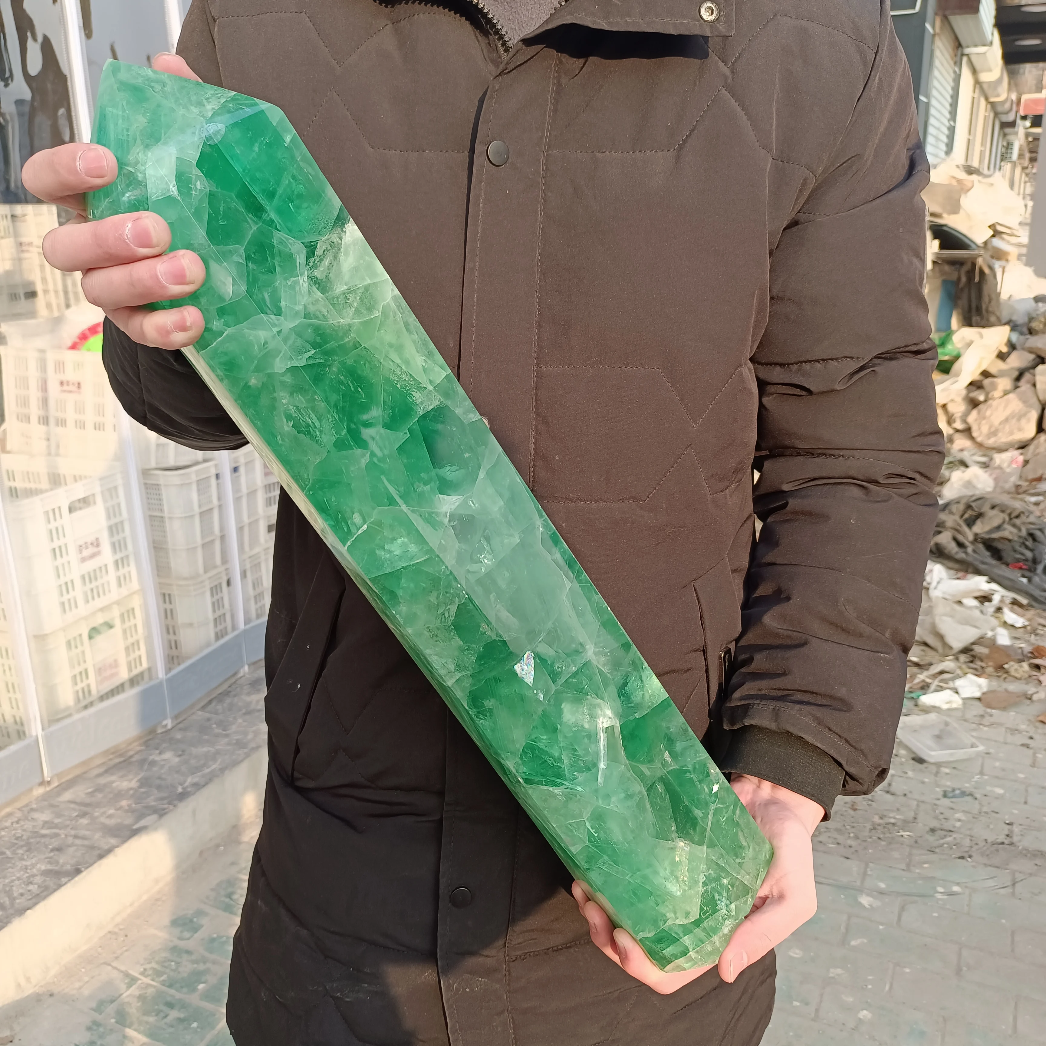 Huge Wand Natural Crystal Point Green Fluorite Tower Healing Stone Energy Ore Mineral Obelisk Home Office Degaussing Decor Gem 2