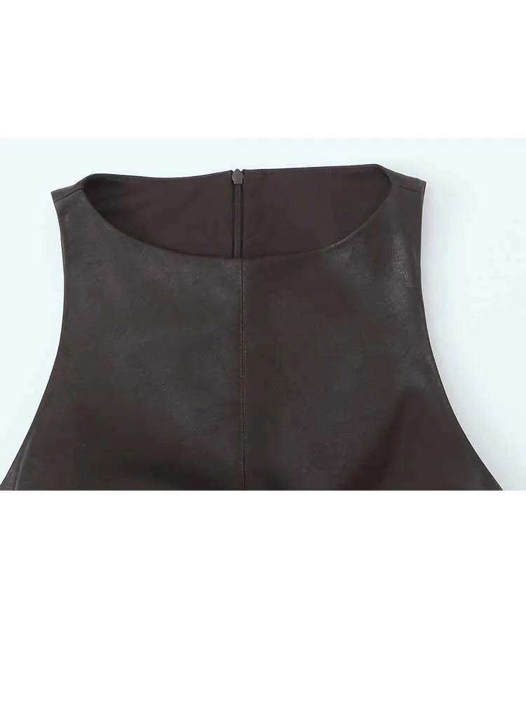 HH Damen Frühlingsmode Ärmelloses Kunstleder-Jumpsuit-Stil Flauschiges Kleid Weibliches Lässiges Vielseitiges Party-Süßes Kleid