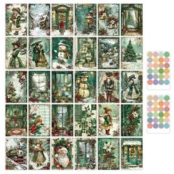 Vintage Christmas Village Design Green Cards (30 pcs) - Festive Wall Art & DIY Craft Gift Set (30pcs)