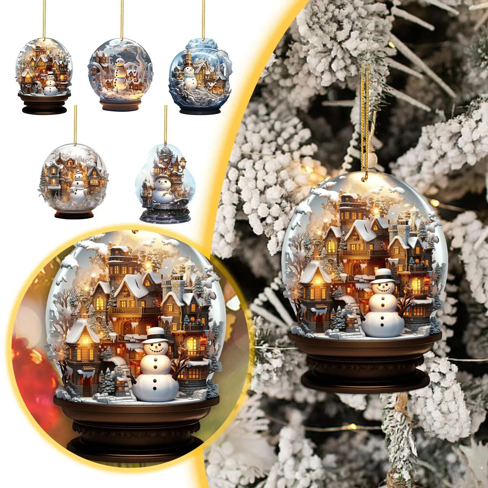 Christmas Ball Snowman House Scene Ornaments 2D Acrylic Hanging Christmas Decorations For Xmas Tree New Year Gifts christmas decorations