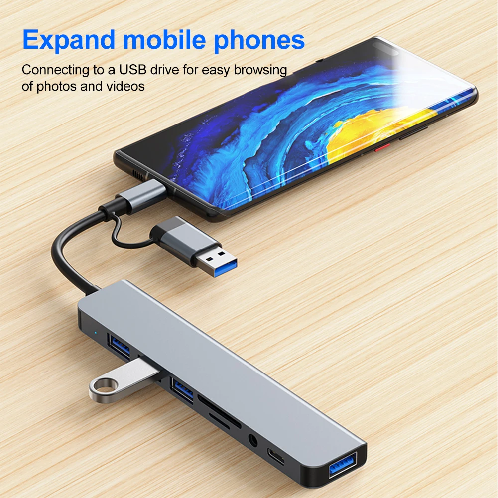 5Gbps USB 3.0 HUB USB C HUB USB C Docking Station High Speed Transmission OTG Adapter Splitter TYPE-C HUB For Laptop Macbook 4