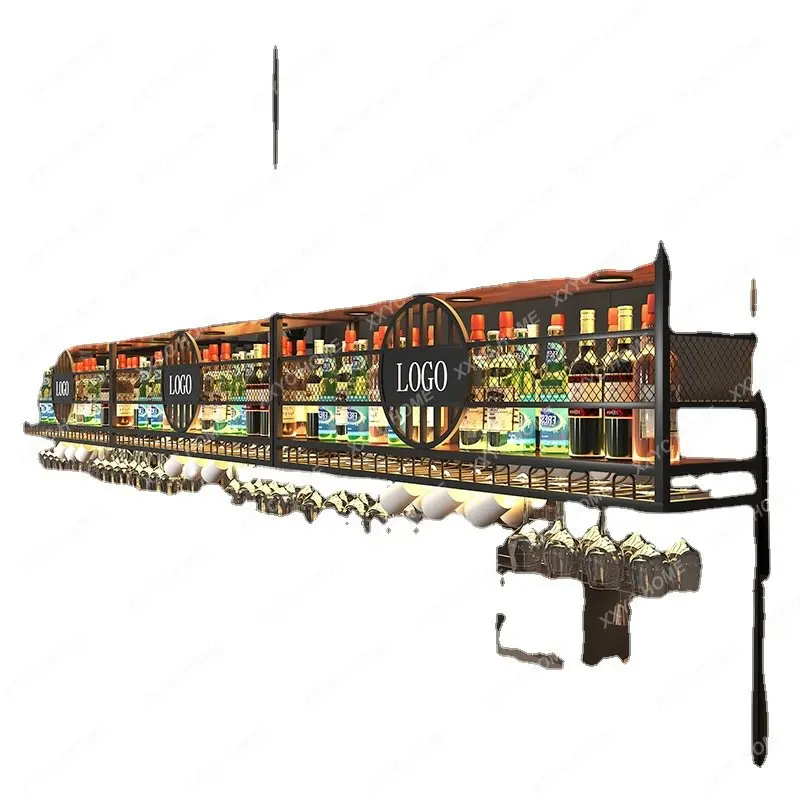 

Iron Wall Cupboard Storage Rack Hanging Red Wine Glass Holder Bar Hanging Wine Cabinet Industrial Wind Upside down Wine Rack