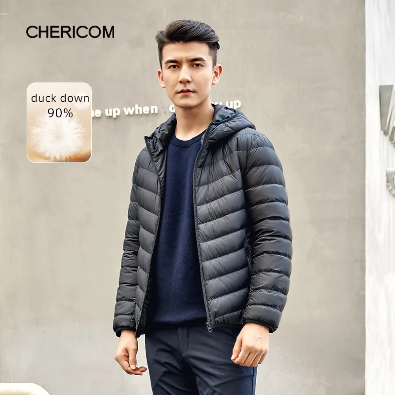 Chericom Spring Men's Down Jacket Lightweight Padded Jacket Duck Down Warm Versatile Puffer Solid Waterproof Coat 279503