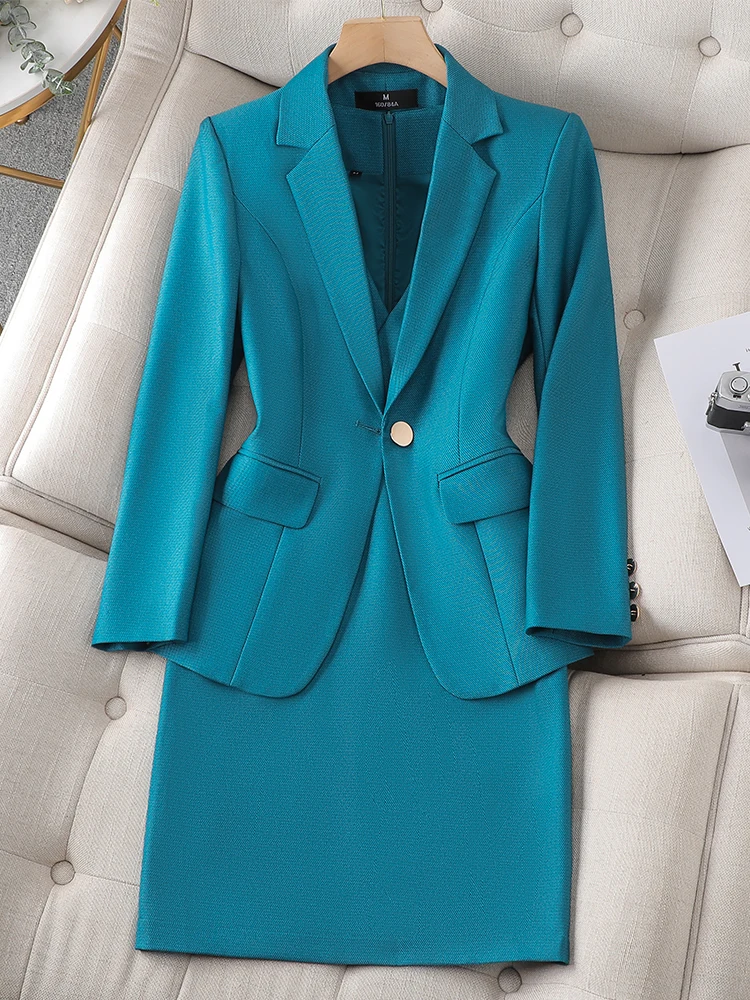ElegantLadiesFormalSkirtSuitWomenGreenBlackPurpleBlueBusinessInterviewWorkWear
