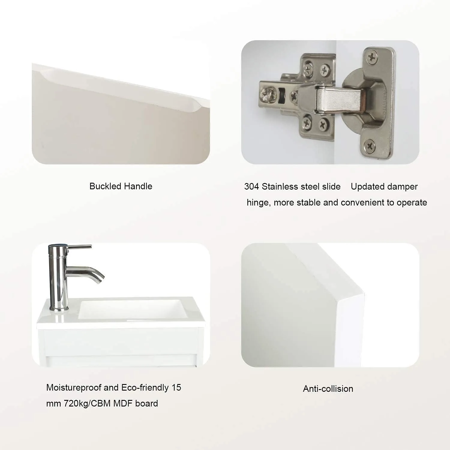 16"Small Bathroom Vanity Sink Combo,Wall Mounted Floating Cabinet W/Resin Basin Sink Top,Chrome Water Save Faucet & Pop Up Drain 4