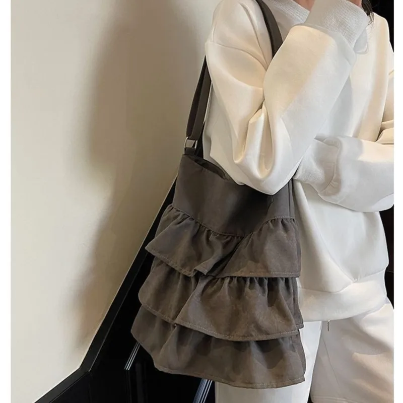 JIAERDI Korean Style Ruffle Y2k Crossbody Bags Women High Street Canvas Casual Shoulder Bags Ladies Large Capacity Handbag 2025