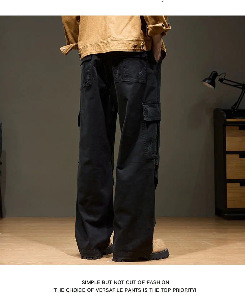 Men's Baggy Cargo Pants with Pockets 100% Cotton Drawstring Elastic Waist Wide Leg Outdoor Casual Pants Plus Size 8XL S10e526fd15cb4a1694a4e9fc35ef1464c