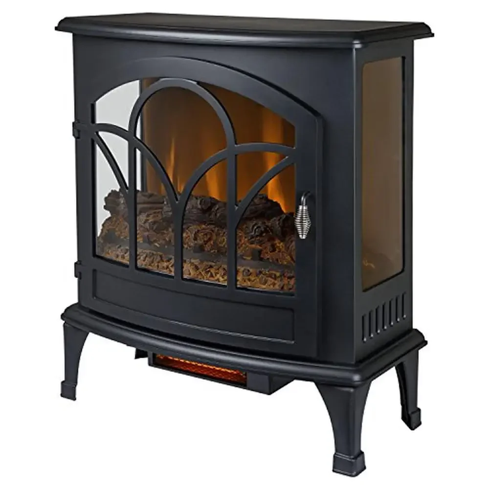 Infrared Panoramic Electric Stove Compact Size 1500W Heater Wood Stove Style Thermostatic Adjustment Freestanding Installation