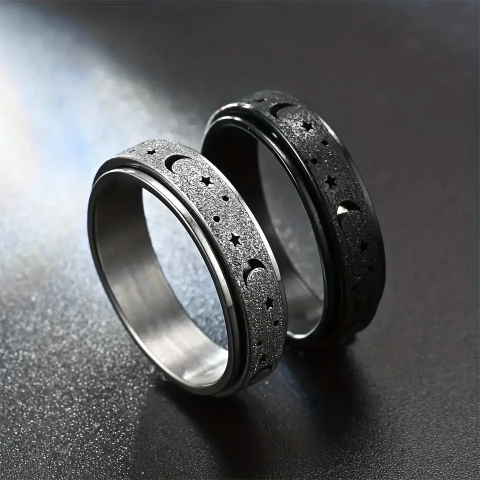 1pc Anxiety/ Fidget Ring Made Of Stainless Steel Rotatable Design Trendy Moon And Star Design Multi Colors To Choose Match 6