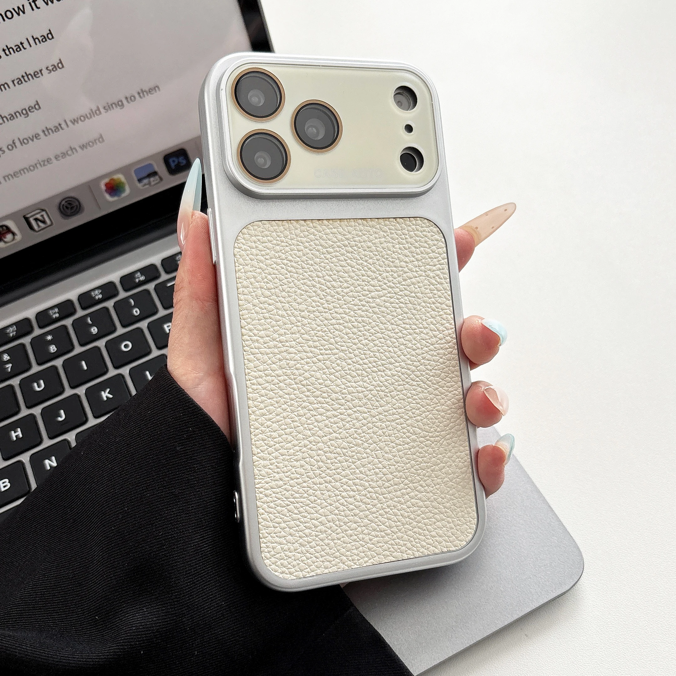 Luxury Litchi Skin Texture PU Leather Phone Case with Lens Protector