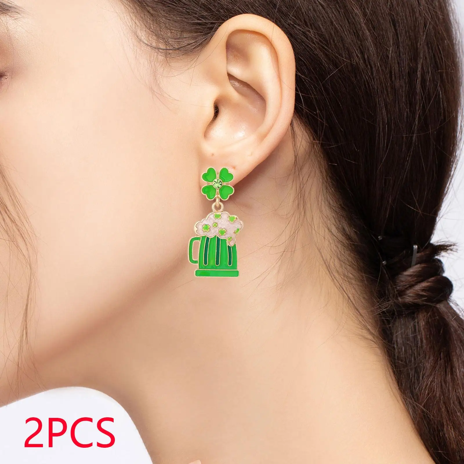 2x ST. Patrick`s Day Earrings Decoration Costume Jewelry Drop Dangle Earrings for Club Women Anniversary Festive Mardi Gras