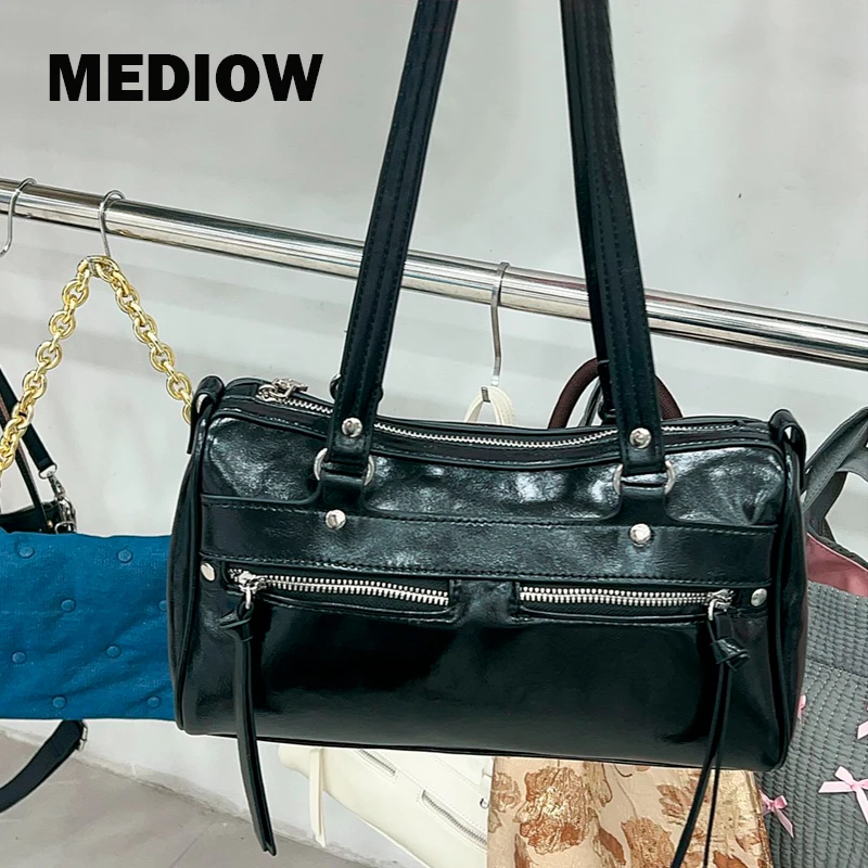 Повседневная сумка MEDIOW в Корейском стиле для женщин, Роскошные Дизайнерские Сумочки, кошельки, новинка 2024 года, маленькая Наплечная сумочка из искусственной кожи с масляными заклепками