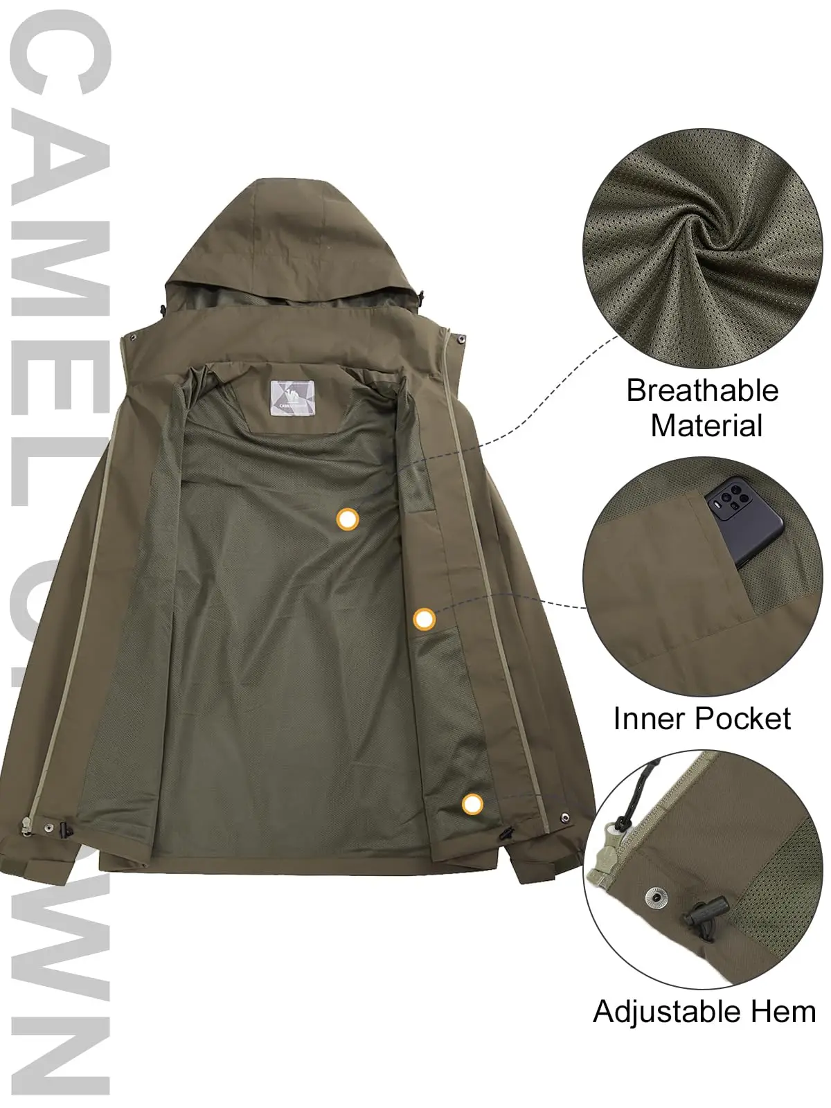 GOLDEN CAMEL Men's Rain Jackets Waterproof with Hood Lightweight Softshell Single Jackets Zip Up Windbreaker Jacket for Hiking hiking jackets,waterproof hiking jackets,waterproof jacket,waterproof coats,softshell jackets