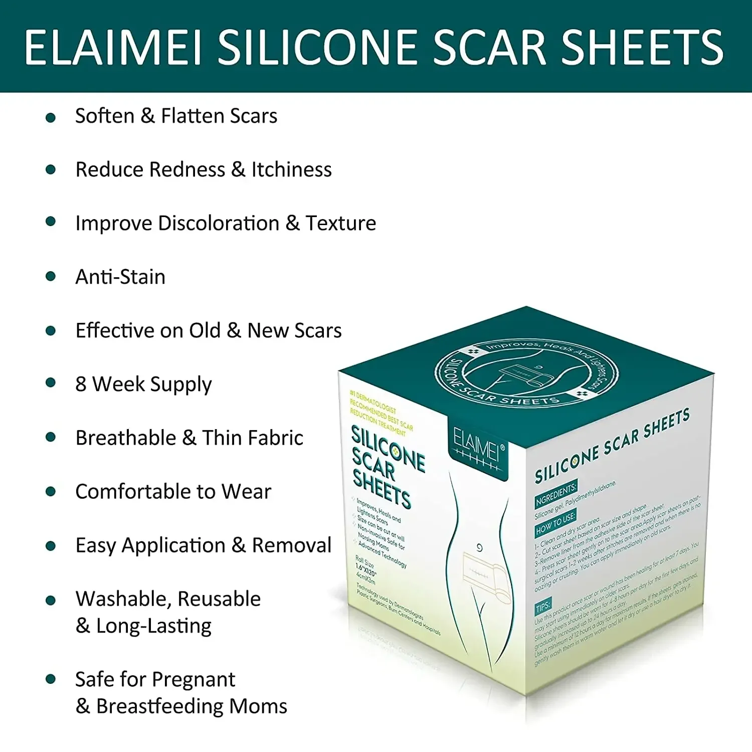 Silicone Scar Sheets(1.6”X120”Roll-3M)Silicone Scar Tape,Reusable Medical  Scar Removal ScarPatch for C-Section,Surgery,Burn,Acne - AliExpress